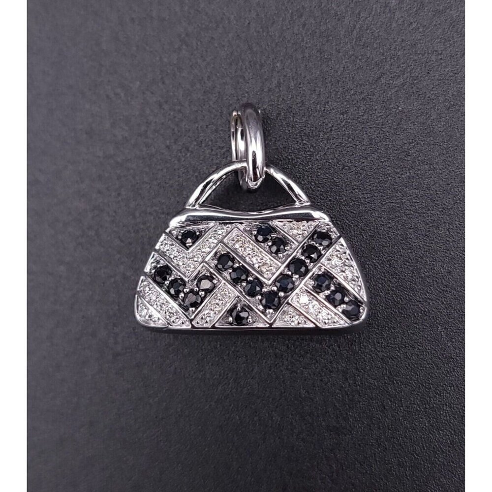 Mirabelle 18kt White Gold Diamond and Sapphire Purse Charm Pendant with Enhancer - Picture 2 of 12